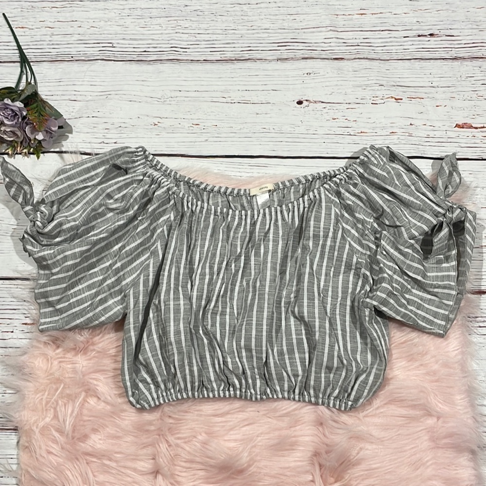 Eberjey Summer of Love Striped Tie Sleeve Crop Off Shoulder Blouse